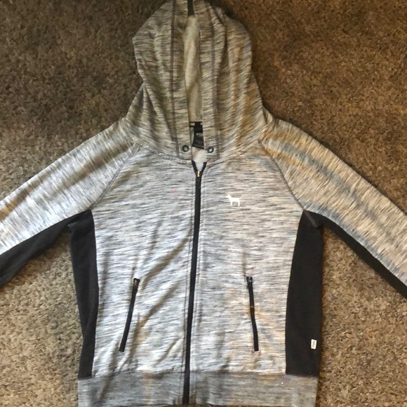 PINK Victoria's Secret Jackets & Blazers - Pink VS heather gray & black zip-up hoodie (L) W PINK Victoria's Secret Jackets & Blazers - Pink VS heather gray & black zip-up hoodie (L) W